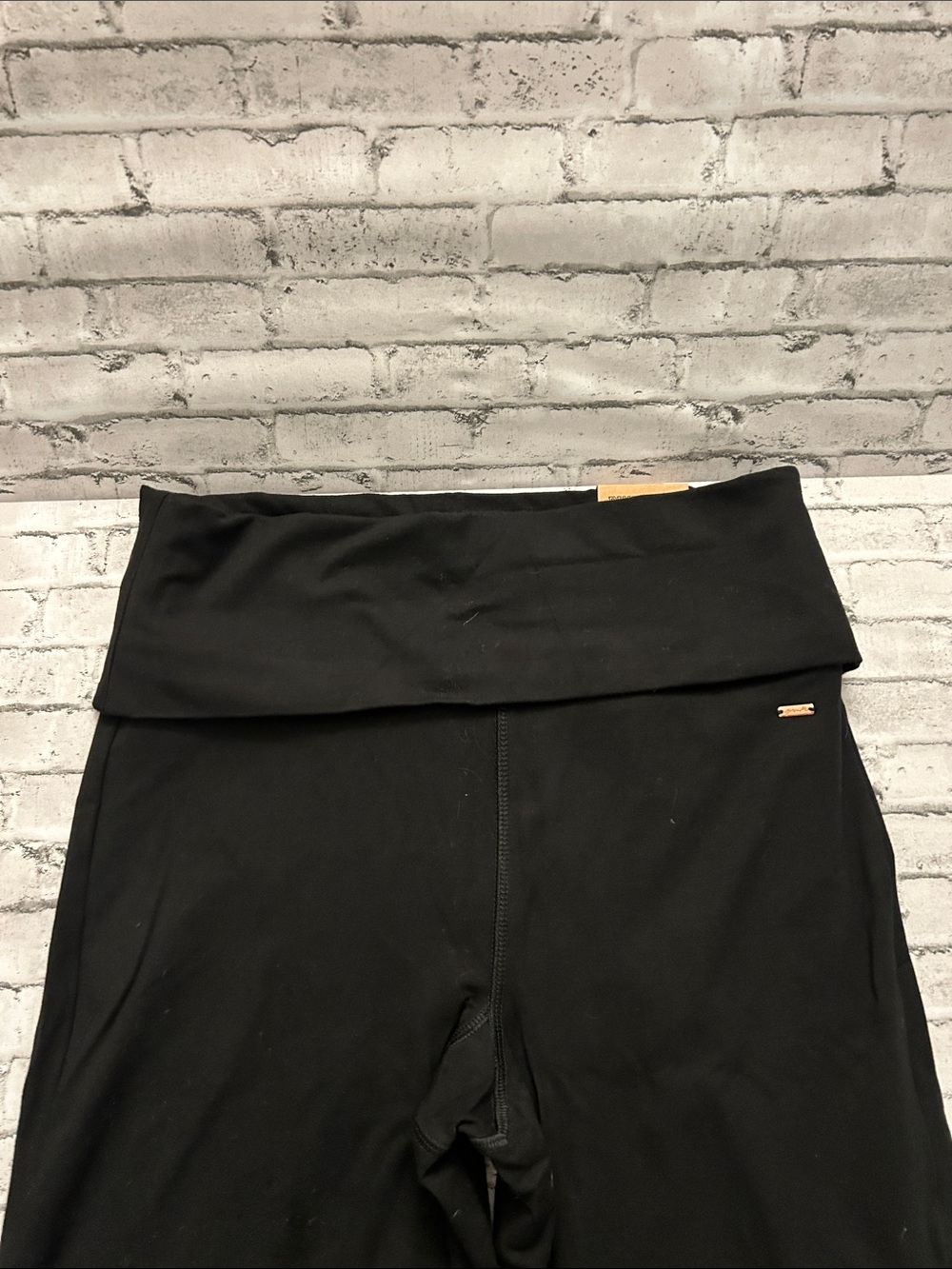 NWT Victoria's Secret PINK Black Wide-Leg Fold-Over Waist Yoga Pants - Picture 3 of 6